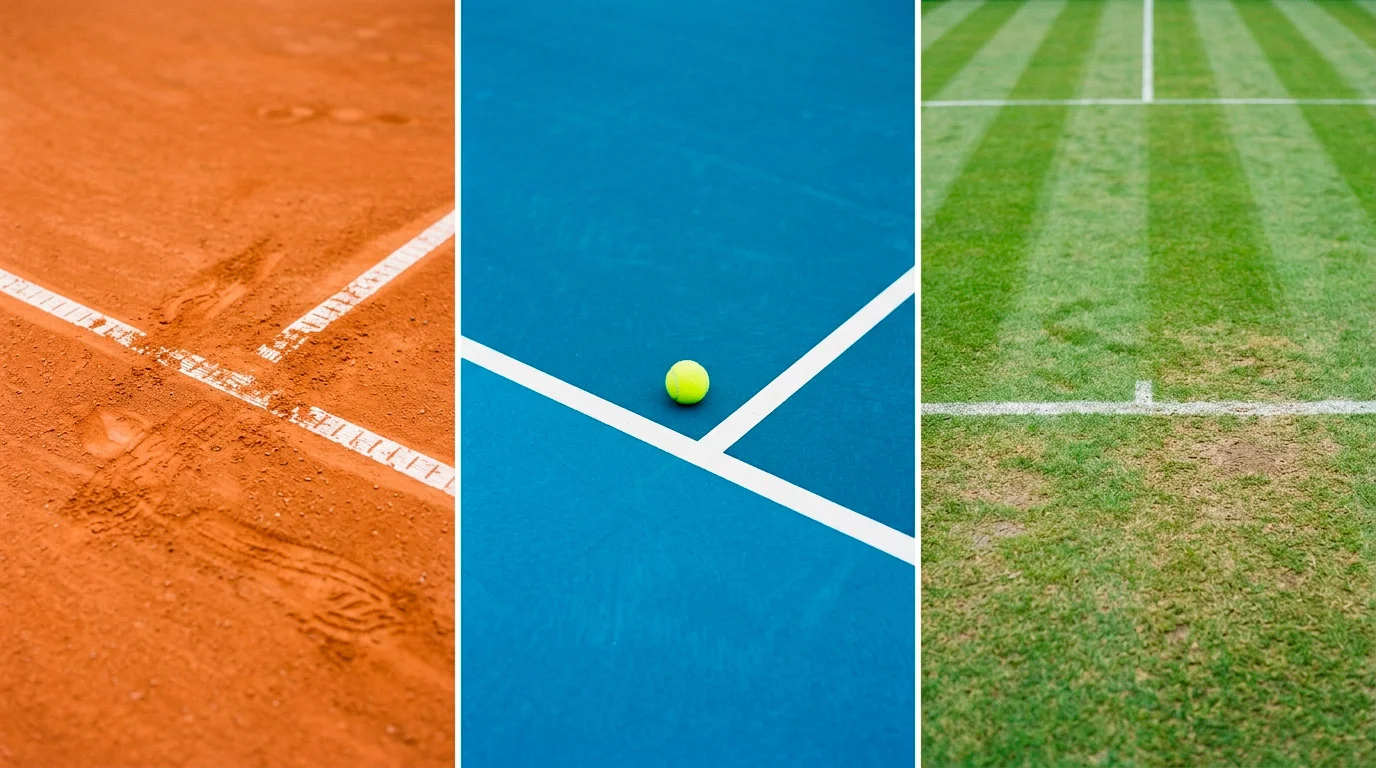 Tres superficies del tenis femenino WTA: tierra batida, pista dura y hierba